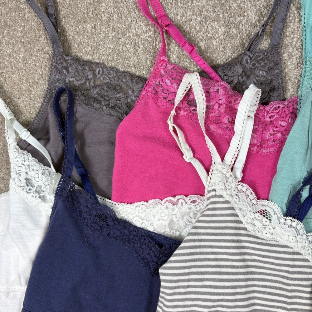 Elle Women Camisole Lot of 7 Lace Trim Adjustable Strap Shelf Bra Tanks Small - Picture 3 of 5